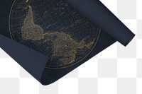 Rolled navy blue world map mockup design element