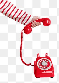 Woman answering a retro red telephone design element 