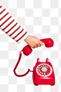 Woman answering a retro red telephone design element 