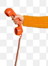 Woman answering a corded retro phone design element 