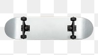 Silver skateboard with black wheels design element