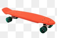 Red skateboard with green wheels design element