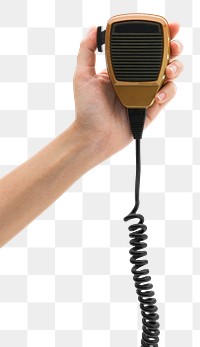 Man using a microphone walkie talkie for \ broadcasting 