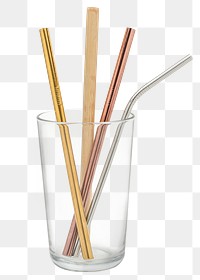 Set of reusable straws in a glass design element