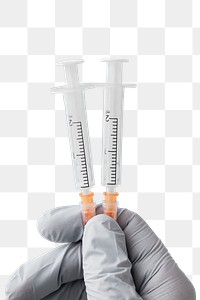Hand holding syringes transparent png