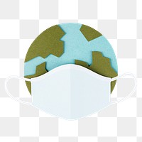 Paper craft planet earth wearing a face mask due to COVID-19 element transparent png