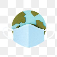 Paper craft planet earth wearing a face mask due to COVID-19 element transparent png