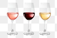 Red, white, rose wine png in glasses 