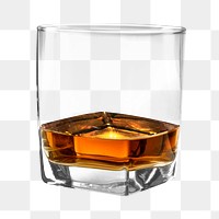 Amber scotch whiskey png in a glass mockup