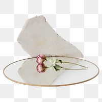 Dried rose on a round mirror design element