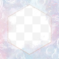 Glittery hexagon frame on a pastel soap bubble background design element