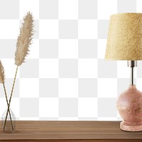 Pink lamp with vase on a wooden table design element