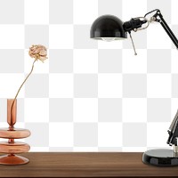 Black desk lamp on a wooden table design element
