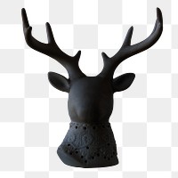 Decorative black ceramic deer head design element