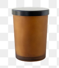 Brown candle vessel with black lid design elemtn