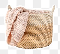 Brown wicker laundry basket design element