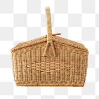 Brown wicker picnic basket design element