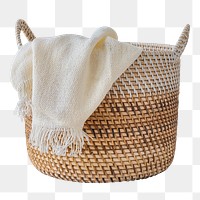 Brown wicker laundry basket design element