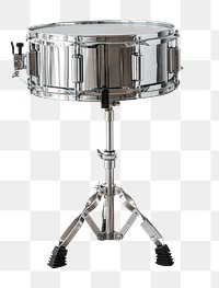 Silver snare drum on a drum stand