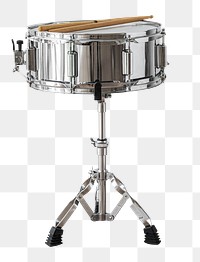 Silver snare drum on a drum stand