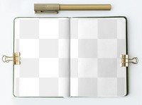 Blank notebook page with bulldog clips design element