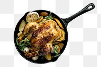 Sunday roast chicken png mockup with potatoes holiday meal