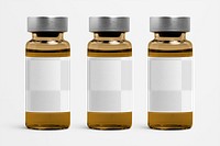 Three injection vial bottles with png label mockups