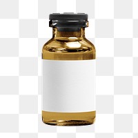 Png amber injection bottle with blank white label mockup