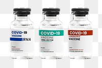 Different types of COVID-19 vaccine in glass vial bottles png