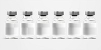 Six injection vial bottles with png labels mockups