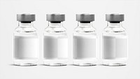 Four injection vial bottles with png label mockups