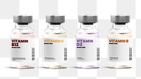 Vitamin injection glass bottle vials png with label mockups