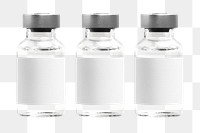 Three injection vial bottles png mockups with blank labels