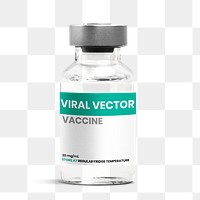 Png viral vector vaccine label on injection glass bottle mockup