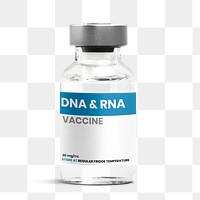 Png label on injection glass bottle mockup for DNA&amp;RNA vaccine