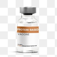 Png label on injection glass bottle mockup for protein-based vaccine