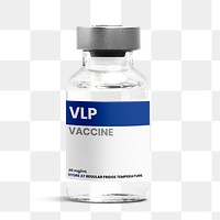 Png label on injection glass bottle mockup for VLP vaccine