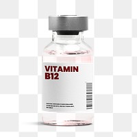 Vitamin B12 injection glass bottle png with label mockup