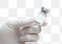 Png medicine glass vial in gloved hand mockup<br /> 