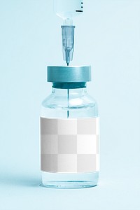 Injection glass vial png label mockup with syringe