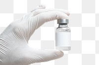 Png medicine glass vial in gloved hand mockup