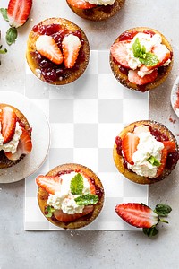 Png card with strawberry cupcakes flat lay