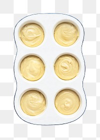 Png cupcake mixture in tray flatlay