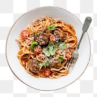 Png spaghetti meatball mockup dish sprinkled with parmesan and basil