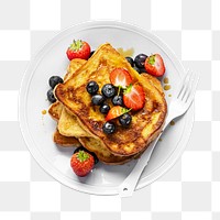 Png french toast breakfast with mixed berries food photography flat lay