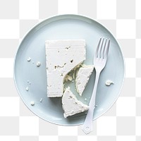Png feta cheese in white plate with fork