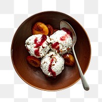 Roasted plums ice cream png with chopped hazelnut
