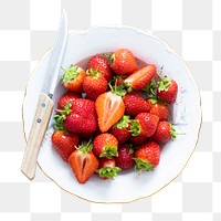 Png strawberry in plate with knife