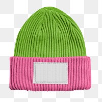 Png pink and green beanie mockup with label
