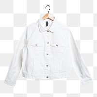 White denim jacket front view streetwear fashion